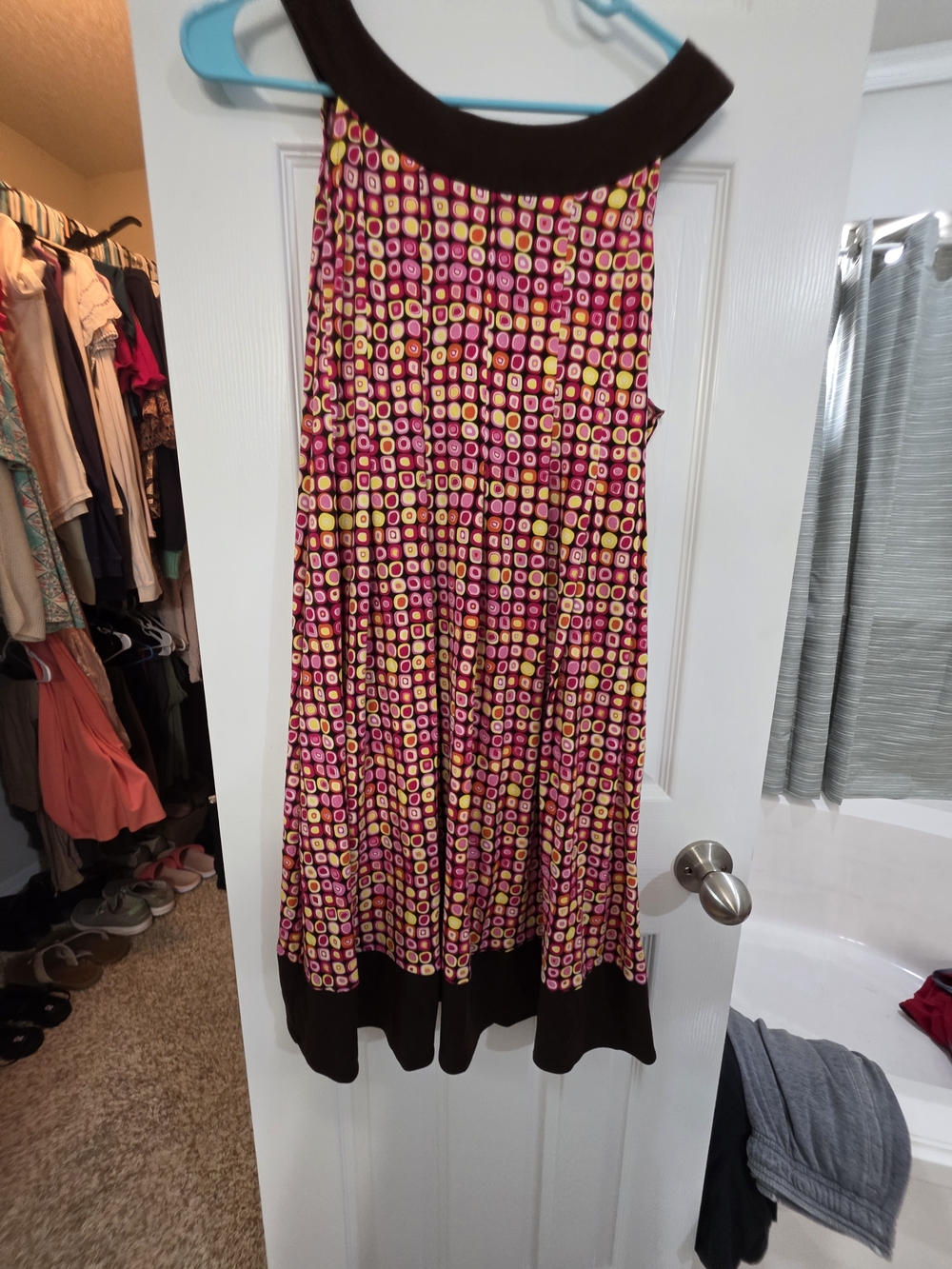 London Style Pink, Yellow & Brown Geometric Midi Dress